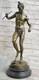 Signed Snake Charmer Bronze Sculpture On Marble Base Art Deco Decorative Figurine
