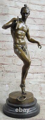 Signed Snake Charmer Bronze Sculpture on Marble Base Art Deco Decorative Figurine
