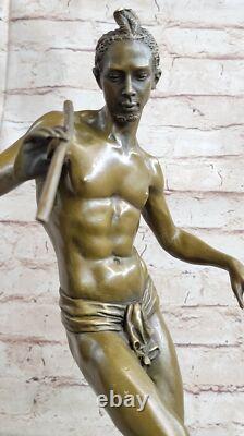 Signed Snake Charmer Bronze Sculpture on Marble Base Art Deco Decorative Figurine
