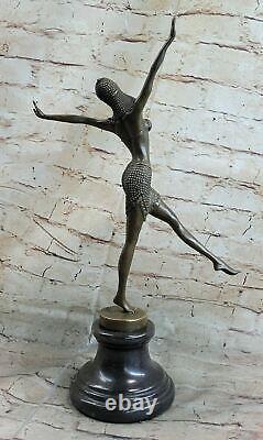 Signed Solid Bronze Chair Dancer Sculpture Statue Marble Figurine Artwork