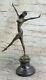 Signed Solid Bronze Dancer Chair Sculpture Statue Figurine Marble Gift