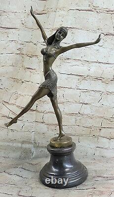 Signed Solid Bronze Dancer Chair Sculpture Statue Figurine Marble Gift