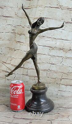 Signed Solid Bronze Dancer Chair Sculpture Statue Figurine Marble Gift