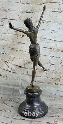 Signed Solid Bronze Dancer Chair Sculpture Statue Figurine Marble Gift