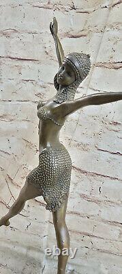 Signed Solid Bronze Dancer Chair Sculpture Statue Figurine Marble Gift