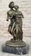 Signed St. Valentine Couple Day Bronze Sculpture Statue On Marble Base, Cast Iron