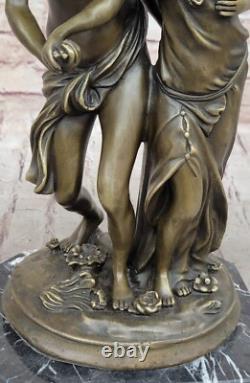 Signed St. Valentine Couple Day Bronze Sculpture Statue on Marble Base, Cast Iron