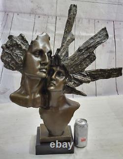 'Signed St. Valentine's Day Couple Bronze Sculpture Statue on Warm Marble Base'