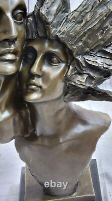 'Signed St. Valentine's Day Couple Bronze Sculpture Statue on Warm Marble Base'