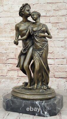 Signed St. Valentine’s Day Couple Bronze Sculpture Statue on a Marble Base, Warm	
<br/>  	