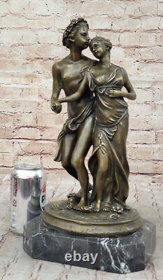 Signed St. Valentine’s Day Couple Bronze Sculpture Statue on a Marble Base, Warm	 <br/> 	