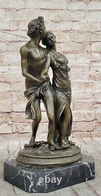 Signed St. Valentine’s Day Couple Bronze Sculpture Statue on a Marble Base, Warm
<br/>
	