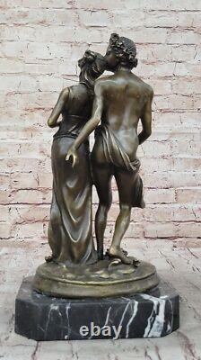 Signed St. Valentine’s Day Couple Bronze Sculpture Statue on a Marble Base, Warm  <br/> 
