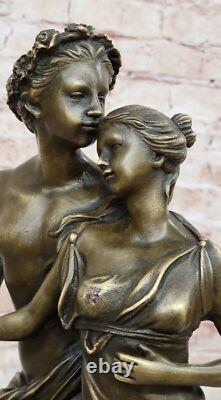 Signed St. Valentine’s Day Couple Bronze Sculpture Statue on a Marble Base, Warm<br/> 
