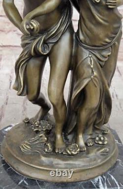 Signed St. Valentine’s Day Couple Bronze Sculpture Statue on a Marble Base, Warm 	<br/>  	