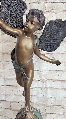 Signed St. Valentine's Day Cupid Bronze Sculpture Statue On Marble Base Fonte
