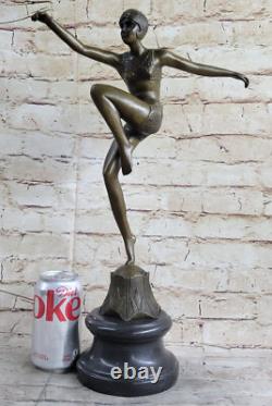 Signed Swimmer Dancer Chiparus Bronze Sculpture Statue Marble Base Open