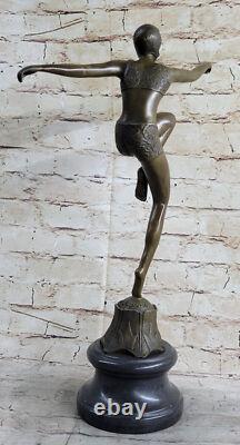 Signed Swimmer Dancer Chiparus Bronze Sculpture Statue Marble Base Open