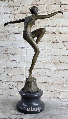 Signed Swimmer Dancer Chiparus Bronze Sculpture Statue Marble Base Open