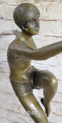 Signed Swimmer Dancer Chiparus Bronze Sculpture Statue Marble Base Open