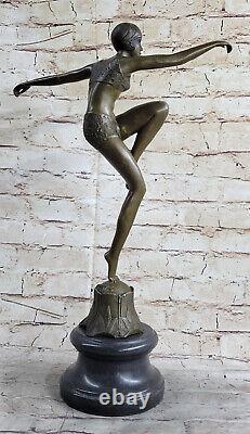 Signed Swimmer Dancer Chiparus Bronze Sculpture Statue on Marble Base