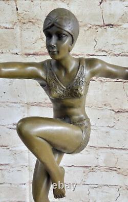 Signed Swimmer Dancer Chiparus Bronze Sculpture Statue on Marble Base