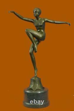Signed Swimmer Dancer Chiparus Bronze Sculpture Statue on Marble Base Figurine.