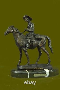 Signed Thomas Cowboy On Horse Sheriff Marble Figure Sculpture Bronze Statue Nr