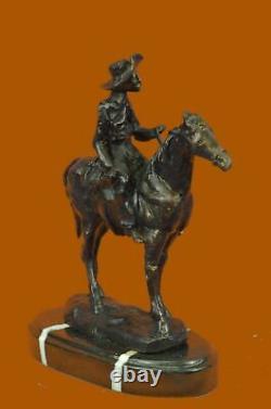 Signed Thomas Cowboy Sherif Horse Marble Figure Sculpture Bronze Statue Art