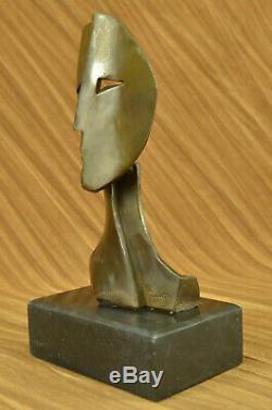 Signed Two Face Cubism Abstract Modern Art Sculpture Marble Base Figurine