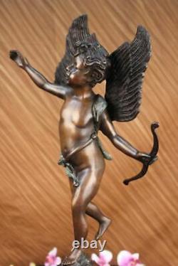 Signed Valentine Day Cupid Bronze Statue On Marble Base Hot Gift