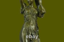Signed Victorian Lady Porter With Eau Cruche Bronze Sculpture Marble Base Figure