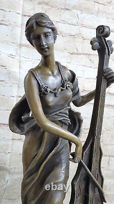 Signed Victorien Playing Cello Bronze Marble Sculpture Statue Art