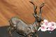 Signed Villanis Buck Buck Deer Hunting Reindeer Bronze Sculpture Marble Base Figure