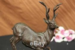Signed Villanis Buck Buck Deer Hunting Reindeer Bronze Sculpture Marble Base Figure