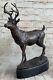 Signed Villanis Male Reindeer Buck Hunting Bronze Sculpture Marble Figurine