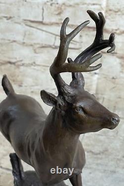 Signed Villanis Male Reindeer Buck Hunting Bronze Sculpture Marble Figurine