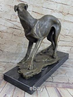 Signed Villanis Strong Greyhound Bronze Sculpture Marble Base Statue Figurine Nr