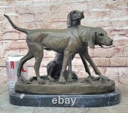 Signed Vintage Art Deco Bronze Hunting Dogs Sculpture on Marble Base – On Sale