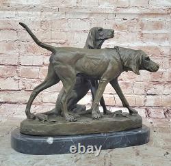 Signed Vintage Art Deco Bronze Hunting Dogs Sculpture on Marble Base – On Sale