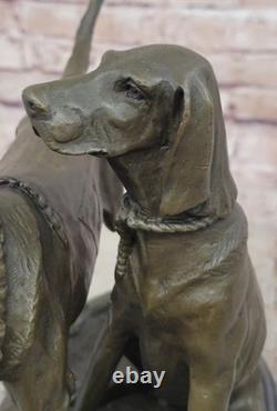 Signed Vintage Art Deco Bronze Hunting Dogs Sculpture on Marble Base – On Sale