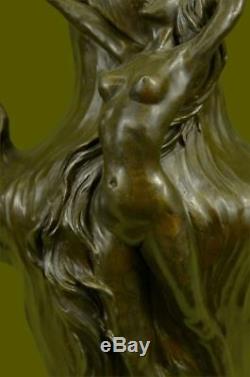 Signed Vintage Flesh Nymph Art Statue Bronze Vase Marble Base Top 13