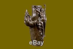 Signed Vintage Flesh Nymph Art Statue Bronze Vase Marble Base Top 13 Lost
