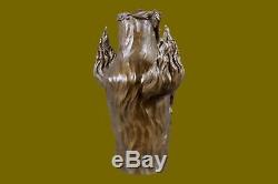Signed Vintage Flesh Nymph Art Statue Bronze Vase Marble Base Top 13 Lost