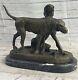 Signed Vintage Hunting Dogs Bronze Sculpture Art Deco Marble Base Sale