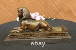 Signed Vintage Mythological Creature Creature Sphinx Egyptian Art Deco Marble Sculpture