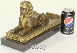 Signed Vintage Mythological Creature Egyptian Sphinx Art Dry Marble Sculpture