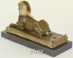 Signed Vintage Mythological Creature Egyptian Sphinx Art Dry Marble Sculpture