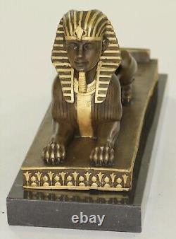 Signed Vintage Mythological Creature Egyptian Sphinx Art Dry Marble Sculpture