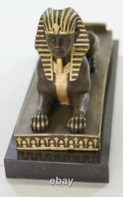 Signed Vintage Mythological Egyptian Sphinx Art Dry Marble Sculpture